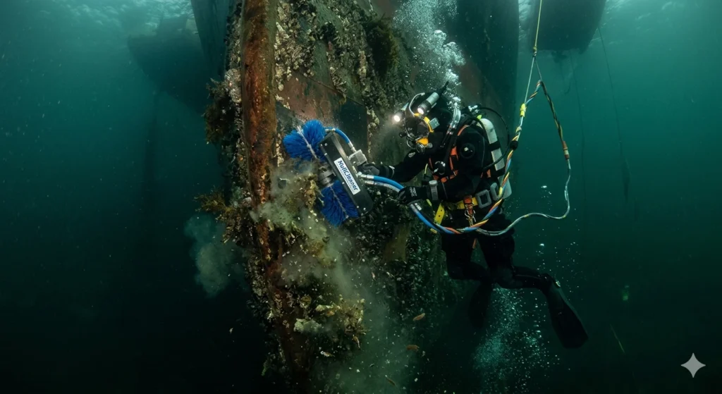 Kirby Ship Cleaning Professional Diver Underwater Underwater Services Hull Cleaning Diver Safety Brush Kart Cleaning services