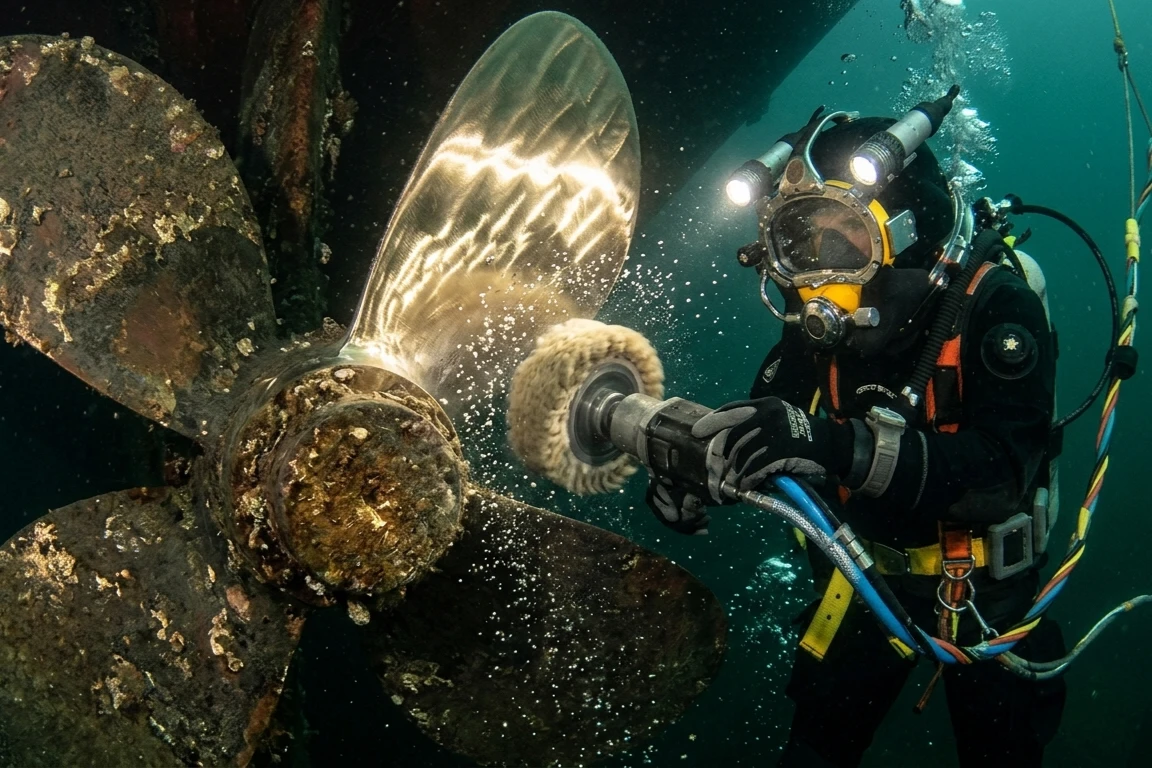 Kirby Ship Cleaning Professional Diver Underwater Underwater Services Hull Cleaning Diver Safety Brush Kart Cleaning services