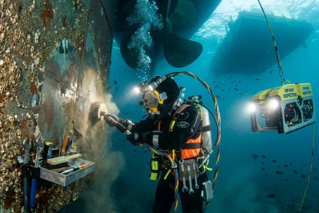 Kirby Ship Cleaning Professional Diver Underwater Underwater Services Hull Cleaning Diver Safety Brush Kart Cleaning services