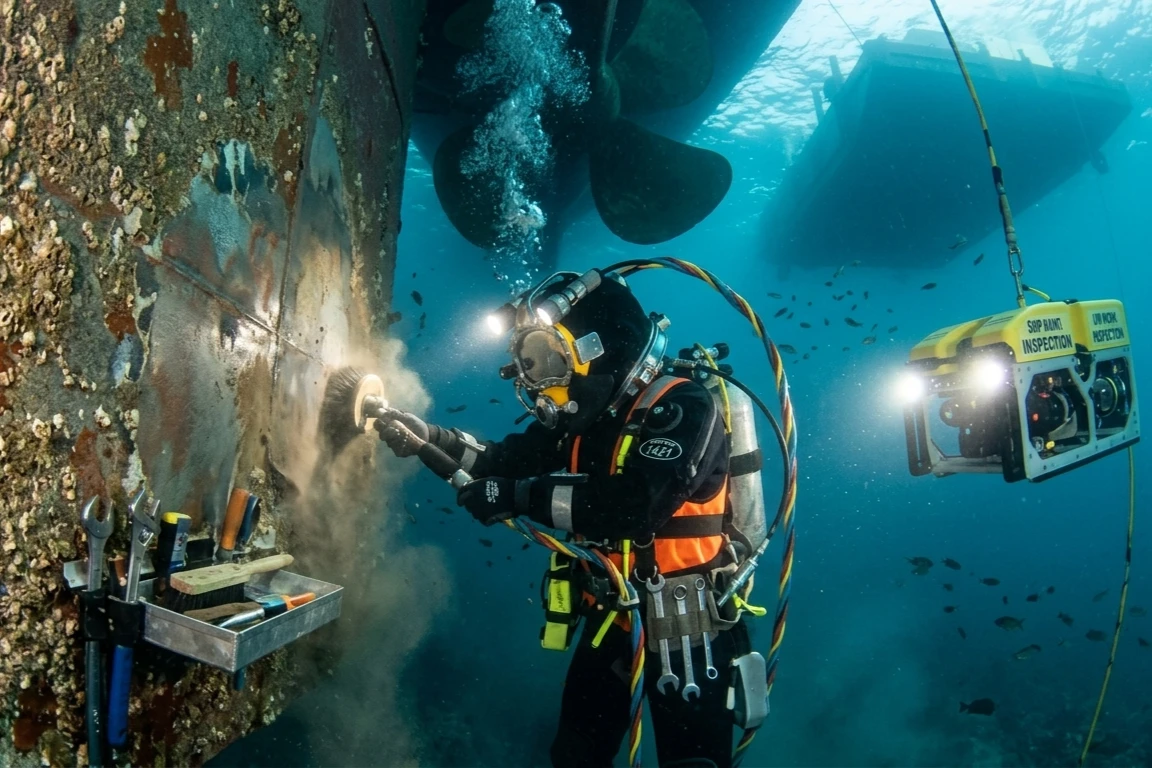 Kirby Ship Cleaning Professional Diver Underwater Underwater Services Hull Cleaning Diver Safety Brush Kart Cleaning services